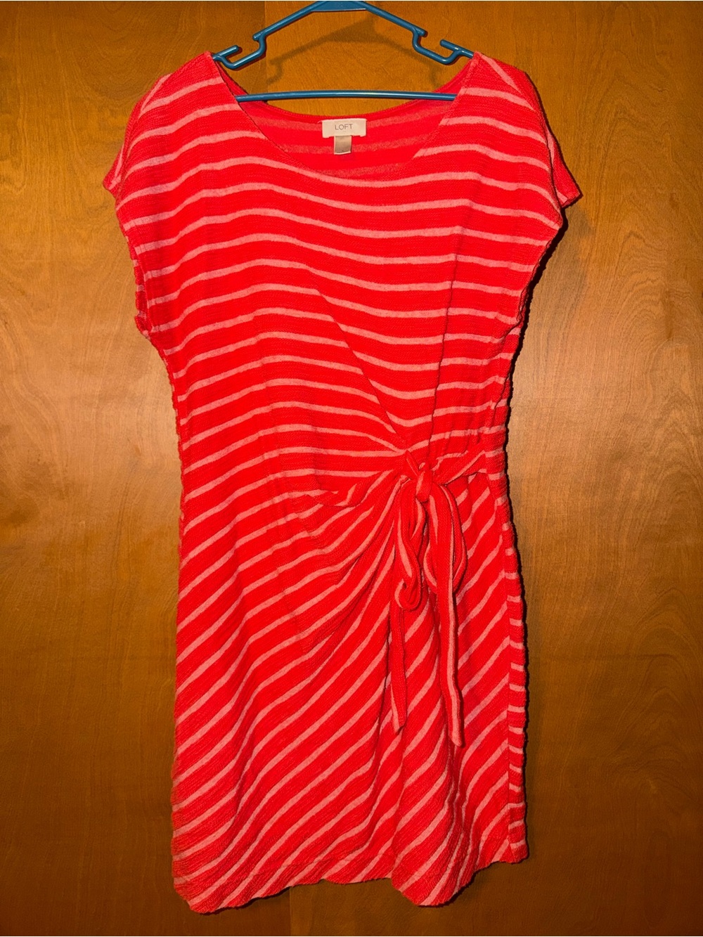LOFT Strawberry Red Striped Tie-Front Dress